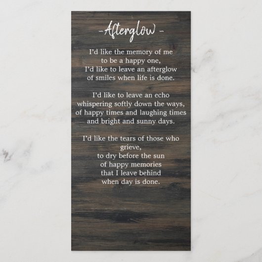 Patriottic Funeral Memorial Prayer Bladwijzer Kaar (Achterkant)