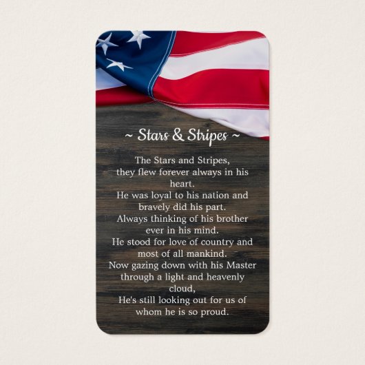 Patriottic Funeral Prayer Kaart Memorial Keepslag (Achterkant)