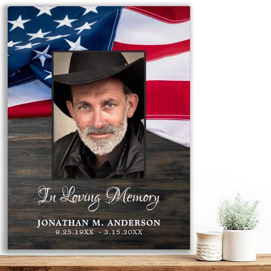 Patriottic Funeral USA Flag Veteran Photo Memorial Poster