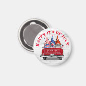 Patriottic Gnome  Red Truck, 4 juli Magneet (Voorkant / Achterkant)