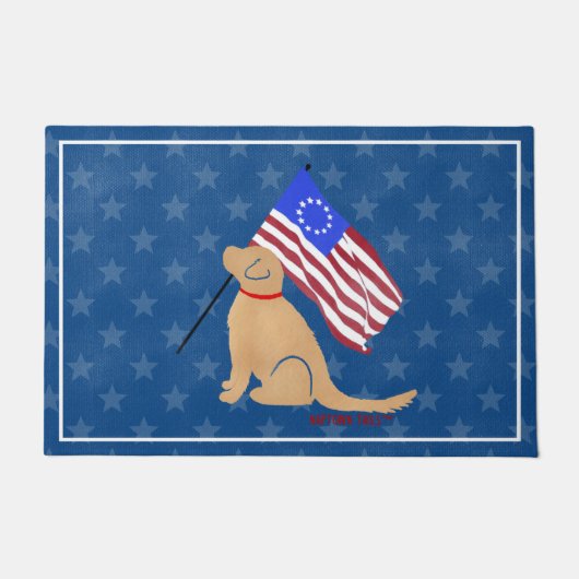 Patriottic Golden Dog American Flag Doormat Deurmat (Voorkant)