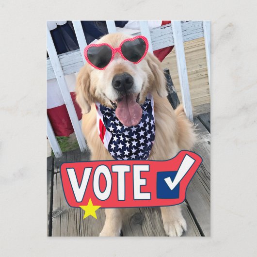 Patriottic Golden Retriever Dog Vote Briefkaart (Voorkant)