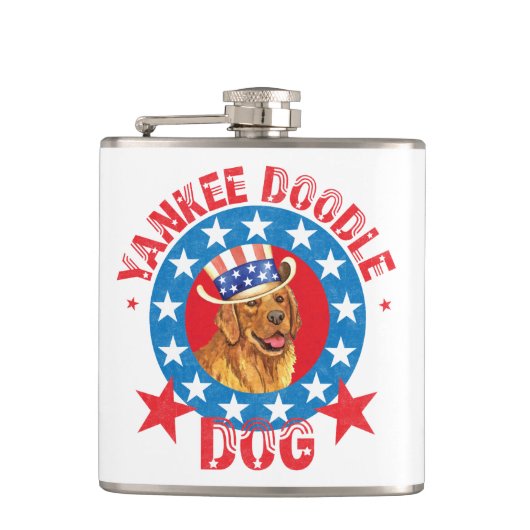 Patriottic Golden Retriever Heupfles (Voorkant)