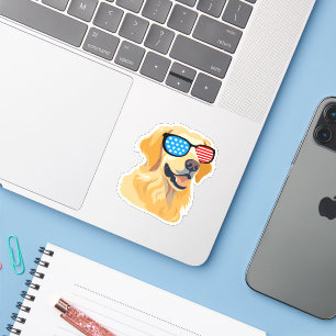 Patriottic Golden Retriever Sticker