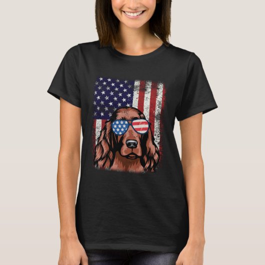 Patriottic Irish Setter American Flag Dog T-shirt (Voorkant)
