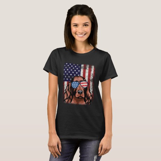 Patriottic Irish Setter American Flag Dog T-shirt (Voorkant volledig)