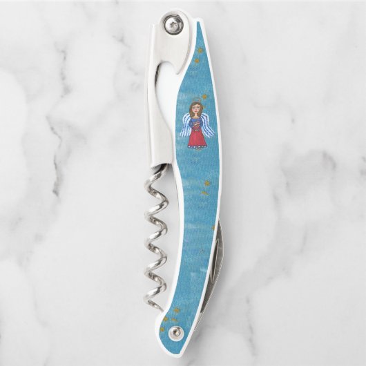 Patriottic Juli 4e Angel American Flag Gold Stars Kurkentrekker (Voorkant)