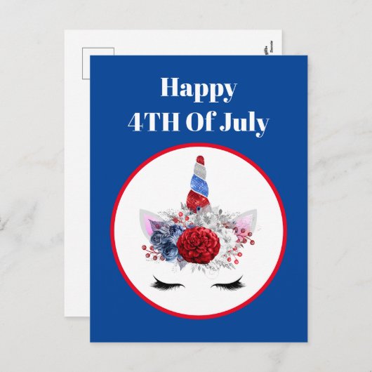 Patriottic Juli 4e Fantasy Unicorn Feestdagenkaart (Voorkant / Achterkant)