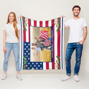 Patriottic Kerstmis Aangepast Foto Amerikaanse vla Fleece Deken
