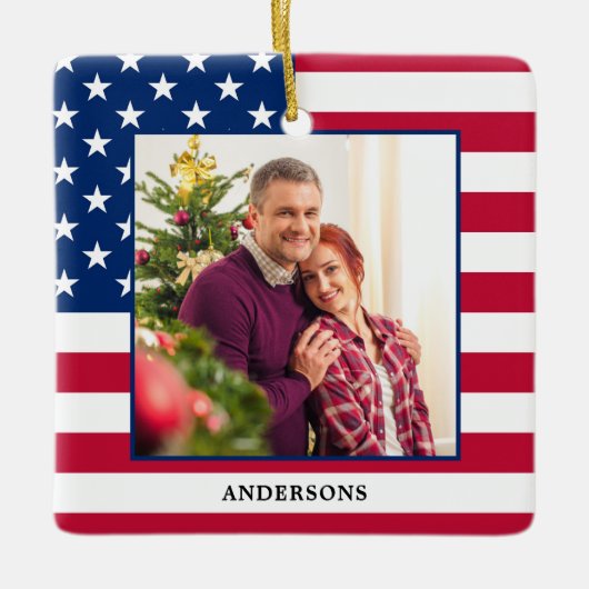 Patriottic Kerstmis - Aangepaste foto Amerikaanse  Keramisch Ornament (Voorkant)