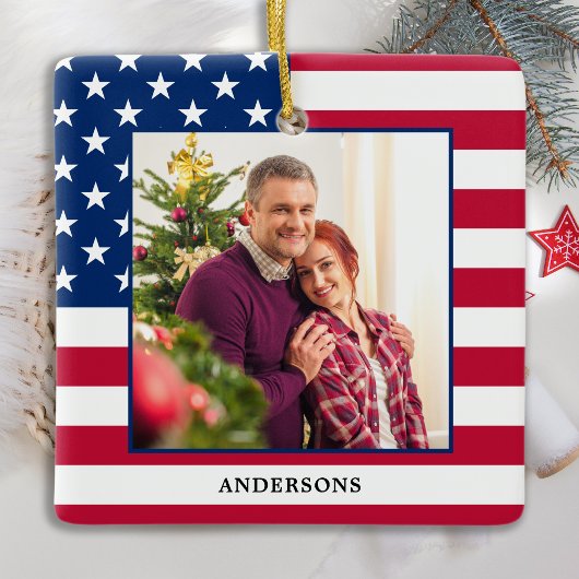 Patriottic Kerstmis - Aangepaste foto Amerikaanse  Keramisch Ornament