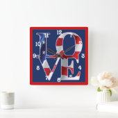 Patriottic Love America Vierkante Klok (Huis)