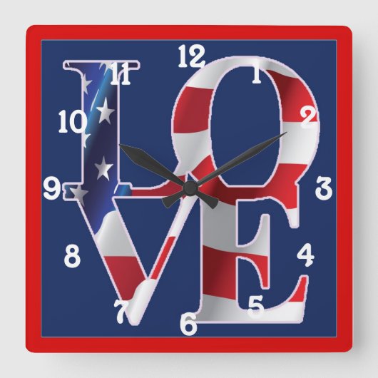Patriottic Love America Vierkante Klok (Voorkant)
