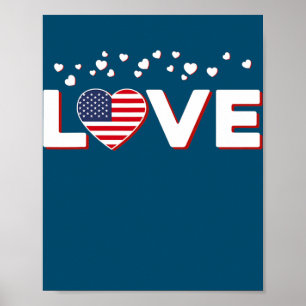 Patriottic Love Heart US American Flag 4th of Poster