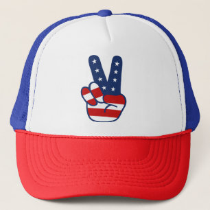 Patriottic Peace Signe USA Flag Trucker Hat Trucker Pet