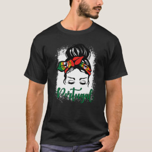Patriottic Portugal Flag Messy Bun Portugue T-shirt