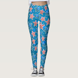 Patriottic Red Blue White American Flag Star Leggings
