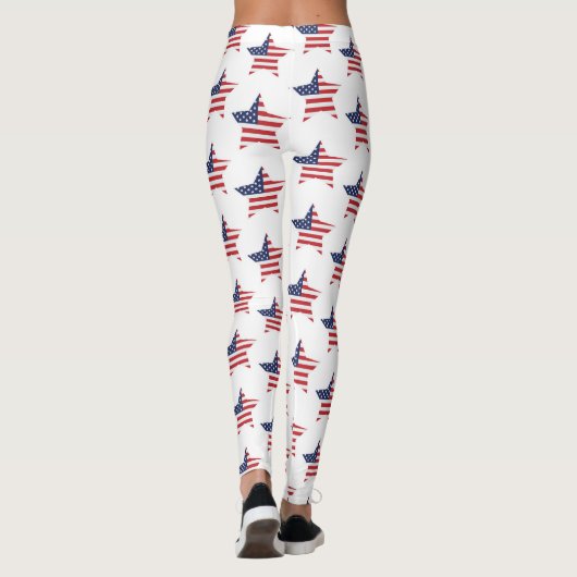 Patriottic Red Blue White American Flag Star Leggings (Achterkant)