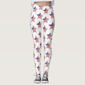 Patriottic Red Blue White American Flag Star Leggings (Voorkant)