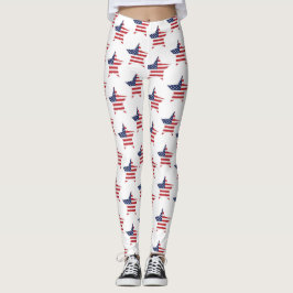 Patriottic Red Blue White American Flag Star Leggings