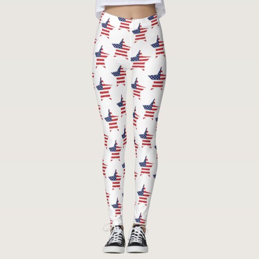 Patriottic Red Blue White American Flag Star Leggings (Voorkant)