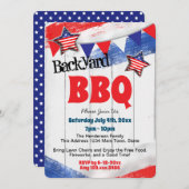 Patriottic Red White Blue Backyard BBQ Uitnodiging (Voorkant / Achterkant)