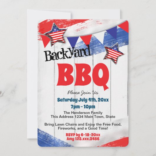 Patriottic Red White Blue Backyard BBQ Uitnodiging (Voorkant)