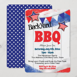 Patriottic Red White Blue Backyard BBQ Uitnodiging
