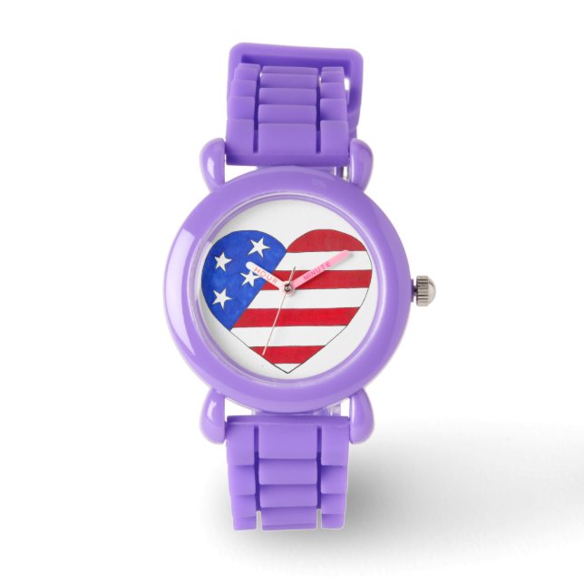 Patriottic Red White Blue Flag Heart Love USA Horloge (Voorkant)