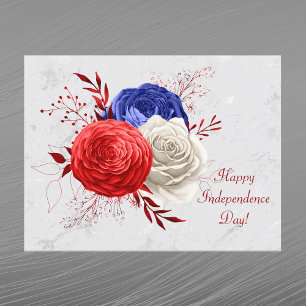 Patriottic Red White Blue Floral Bouquet Feestdagenkaart