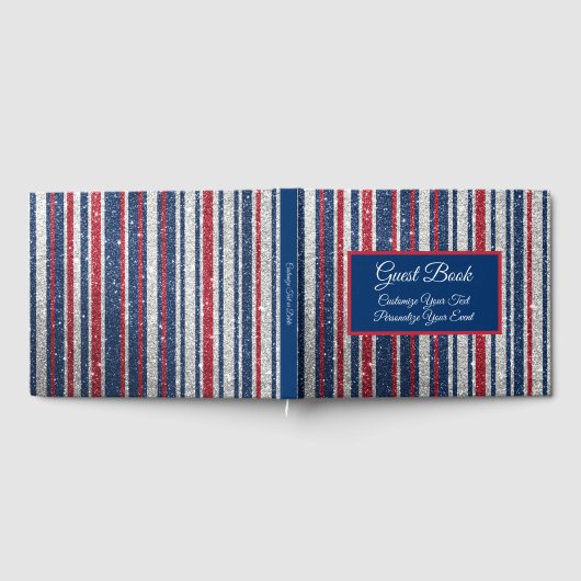 Patriottic Red White Blue Glitter Stripe Patroon Gastenboek (Volledig)