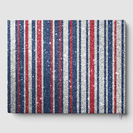 Patriottic Red White Blue Glitter Stripe Patroon Gastenboek (Achterkant)