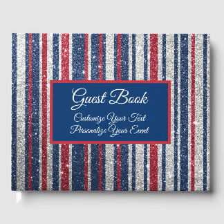 Patriottic Red White Blue Glitter Stripe Patroon Gastenboek