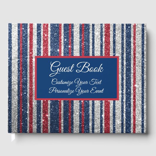 Patriottic Red White Blue Glitter Stripe Patroon Gastenboek (Voorkant)