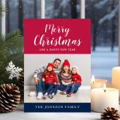 Patriottic Red White Blue Merry-kerstfoto Feestdagenkaart