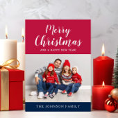 Patriottic Red White Blue Merry-kerstfoto Feestdagenkaart