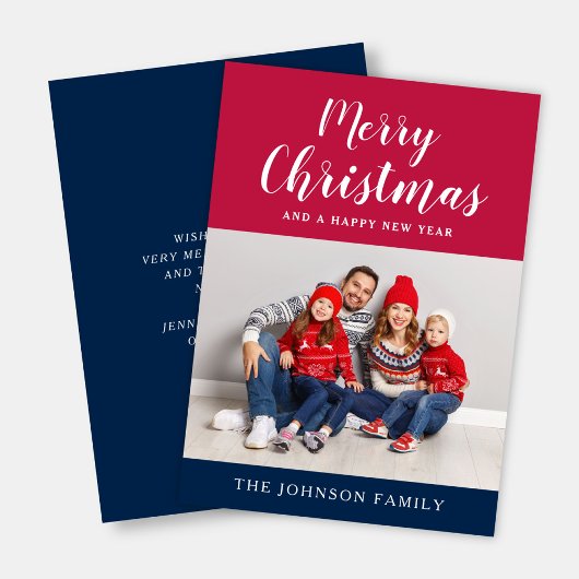 Patriottic Red White Blue Photo Merry kerst Feestdagenkaart