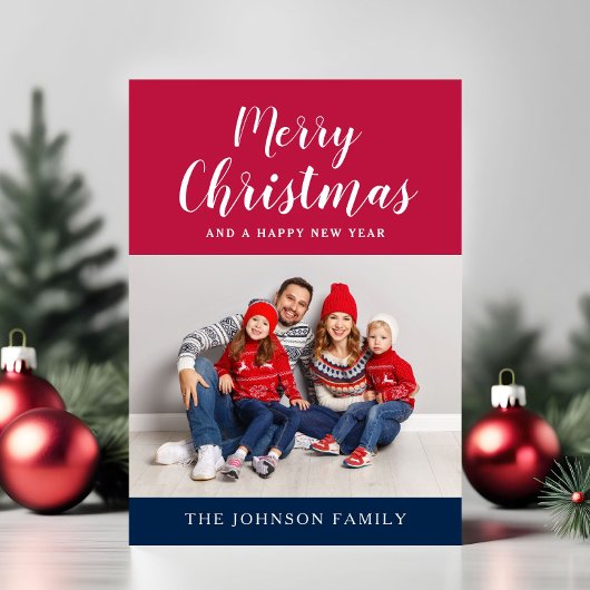 Patriottic Red White Blue Photo Merry kerst Feestdagenkaart