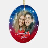 Patriottic Red White Blue Stars kerstfoto Keramisch Ornament (Rechts)