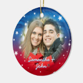 Patriottic Red White Blue Stars kerstfoto Keramisch Ornament (Links)