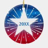 Patriottic Red White Blue Stars kerstfoto Keramisch Ornament (Achterkant)