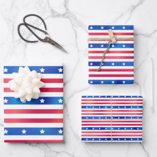 Patriottic Red White Blue Stars Stripes USA Inpakpapier Vel