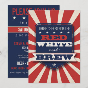 Patriottic Red White & Brew Custom Invitation Kaart