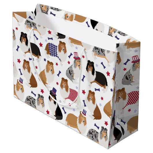 Patriottic Rough Collie Pattern Large Gift Bag Groot Cadeauzakje (Achterkant Gekanteld)