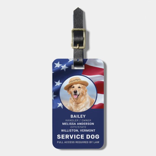 Patriottic Service Dog Photo ID Badge American Fla Bagagelabel (Voorkant verticaal)