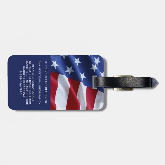 Patriottic Service Dog Photo ID Badge American Fla Bagagelabel (Achterkant horizontaal)