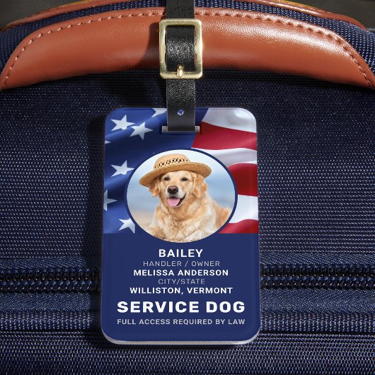 Patriottic Service Dog Photo ID Badge American Fla Bagagelabel