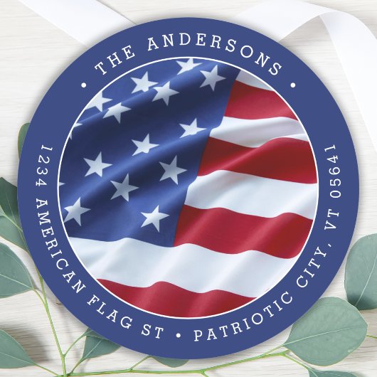 Patriottic USA American Flag Blue Return Address Ronde Sticker