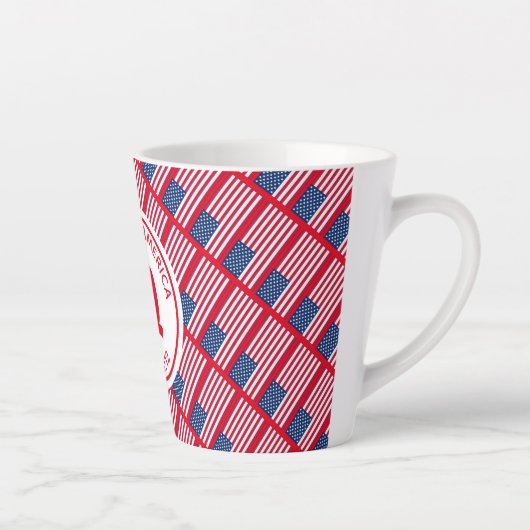 Patriottic USA American Flag Monogram Latte Mok (Rechts)