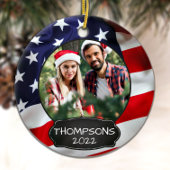 Patriottic USA American Flag Persoonlijk 2 Foto Keramisch Ornament